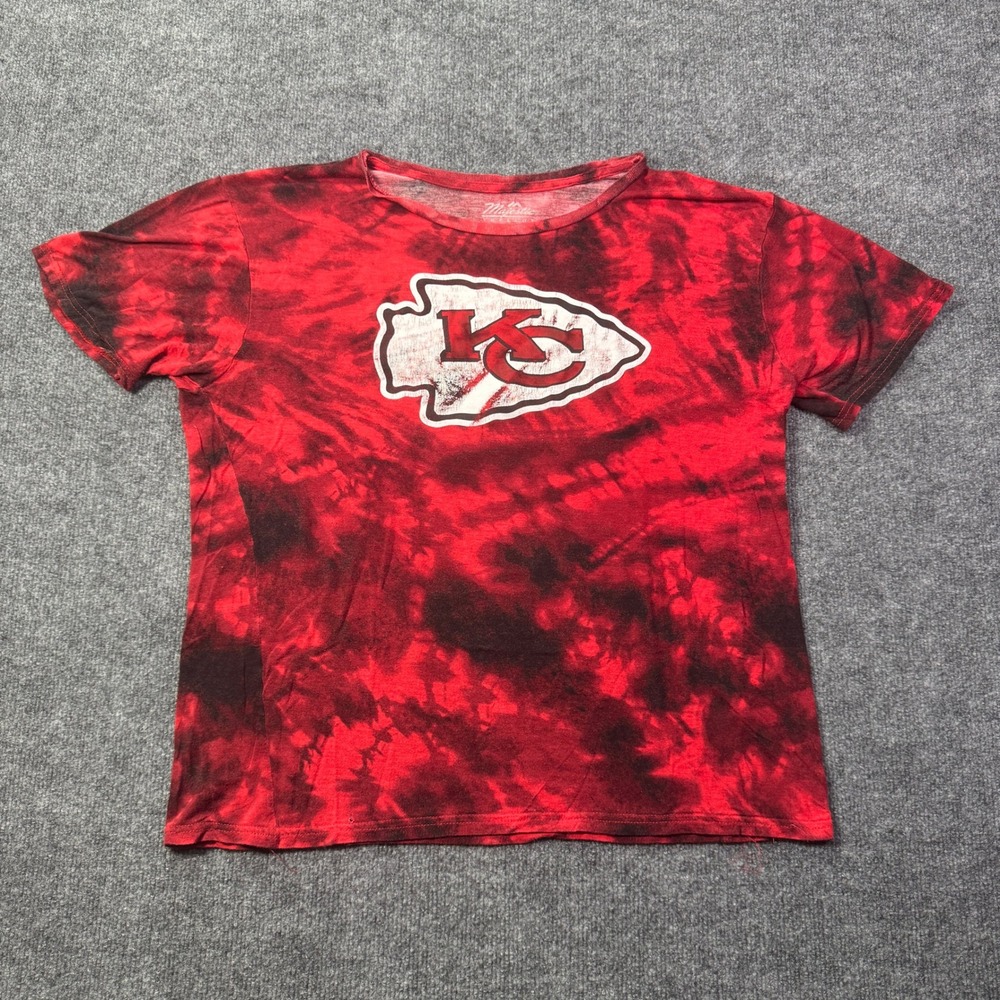 Patrick Mahomes 15 Kansas City Chiefs Majestic T Shirt Mens L Red Tie Dye Fan